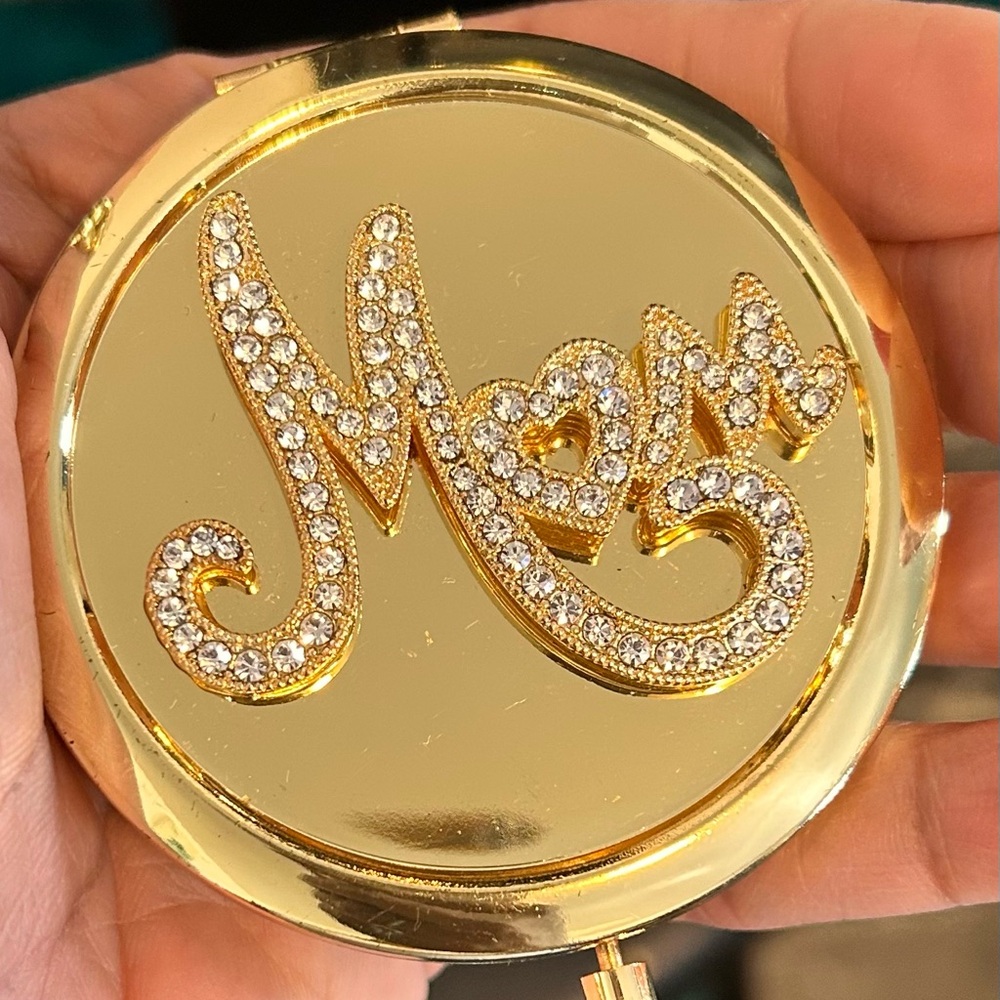 Monet Gold 'Mom' Compact with Crystals